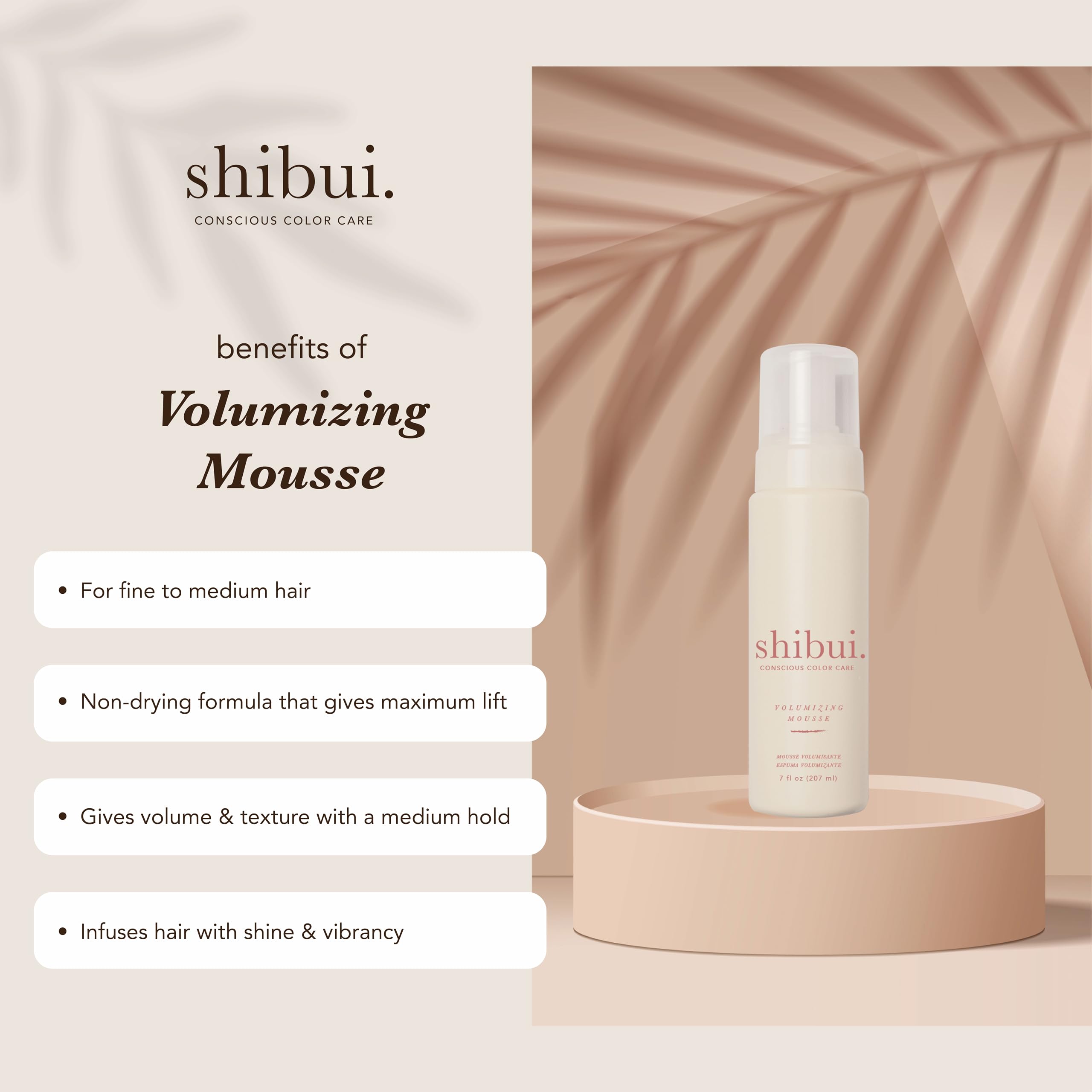 SHIBUI Volumizing Mousse foam dispensing action for easy, mess-free application.