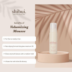 SHIBUI Volumizing Mousse foam dispensing action for easy, mess-free application.