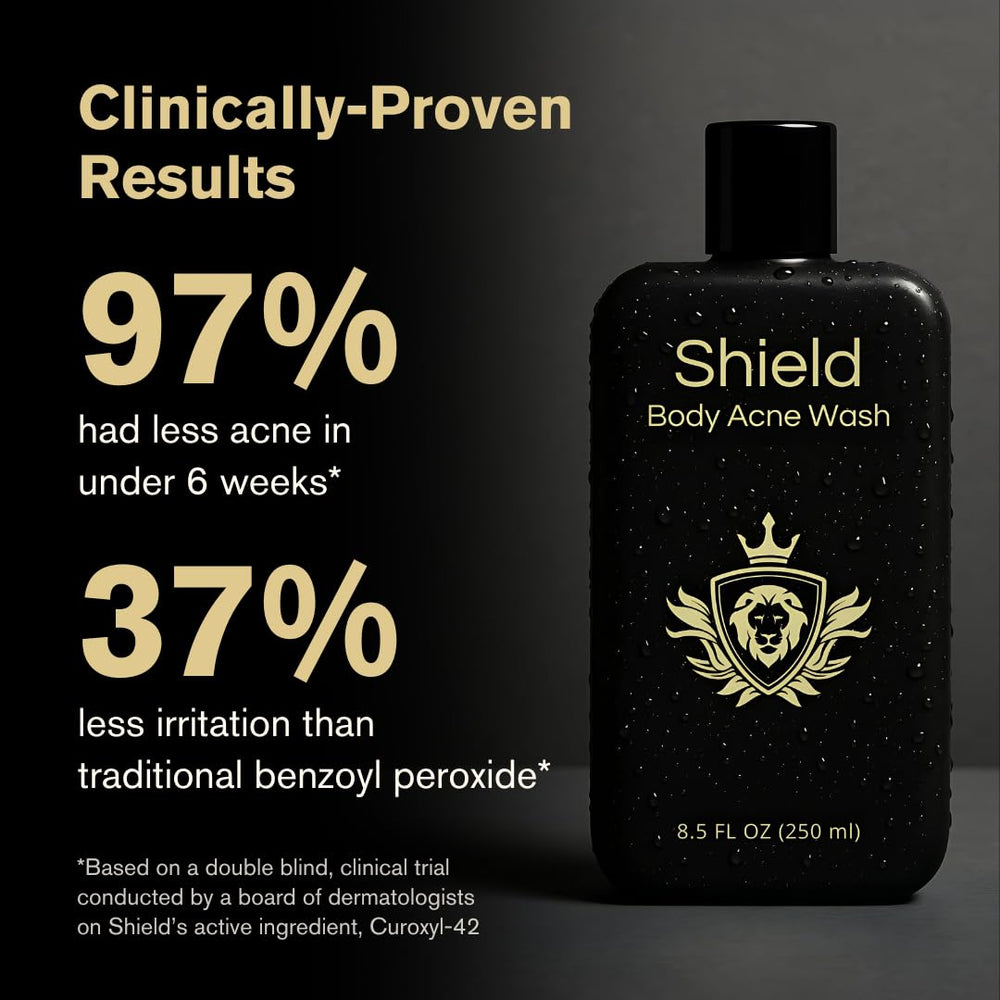 Shield body wash unscented back and shoulders image emphasizes post-workout cleansing