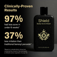 Shield body wash unscented back and shoulders image emphasizes post-workout cleansing
