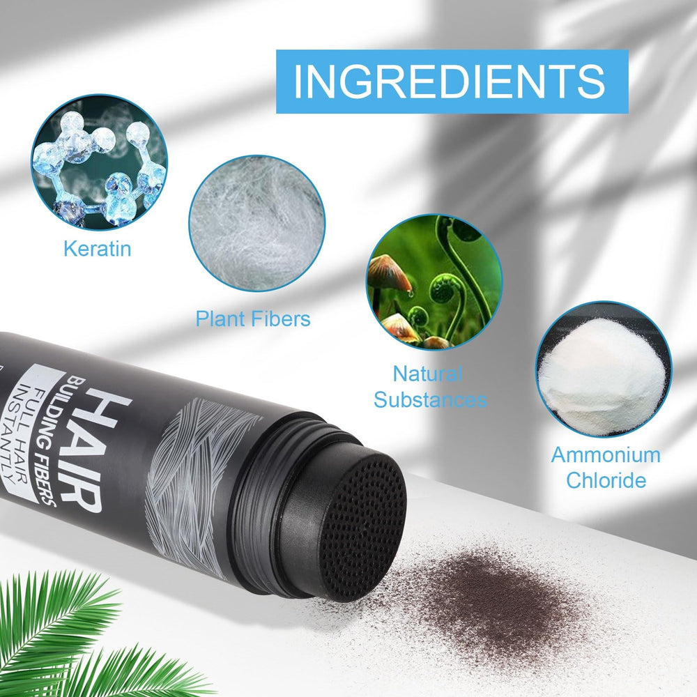 SHIFAKOU Natural keratin fibers closeup emphasizes plant-based fibers blending with existing hair.