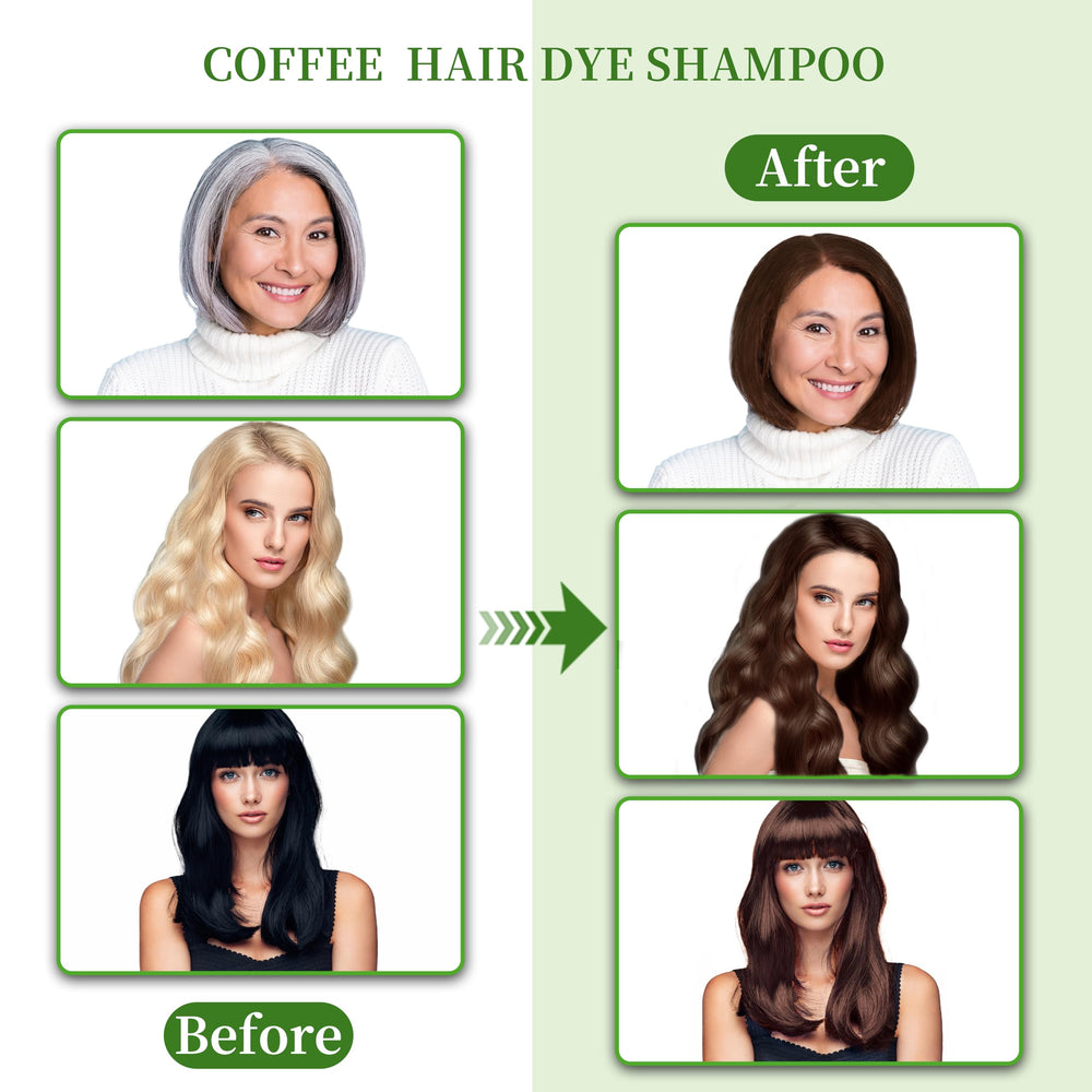 SHIHUANUO gray hair coverage swatches show natural coffee shade blending.