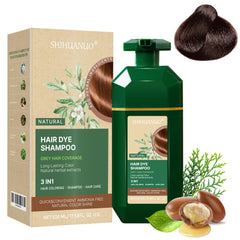 SHIHUANUO hair dye shampoo bottle—at-home color, wash, and condition in one step.