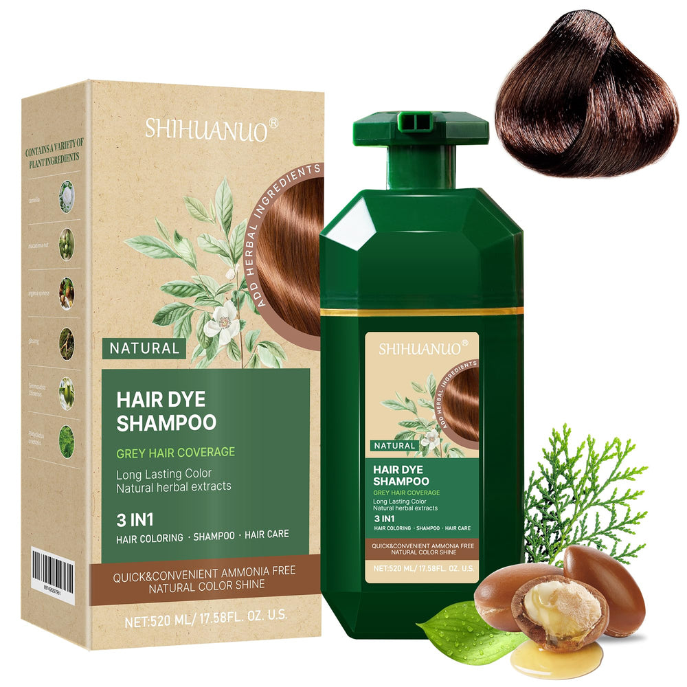 SHIHUANUO Hair Dye Shampoo dark brown bottle for gray coverage