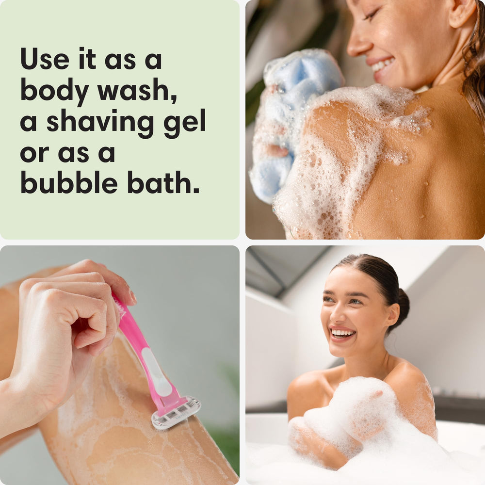 ShiKai body-care routine image suggests a hydrating cleanse and moisturize.