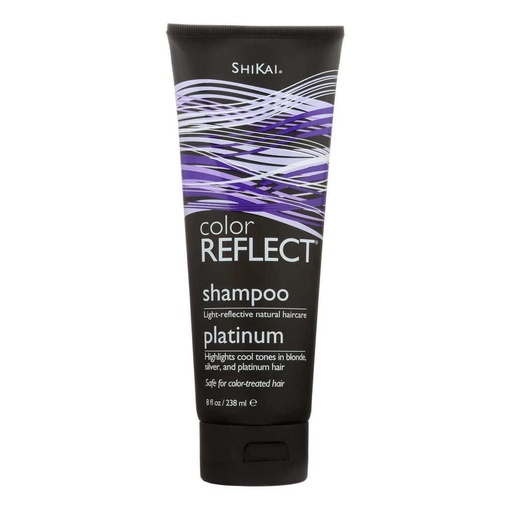 ShiKai Color Reflect Platinum Shampoo pour showing cool-tone shine for blonde and gray hair