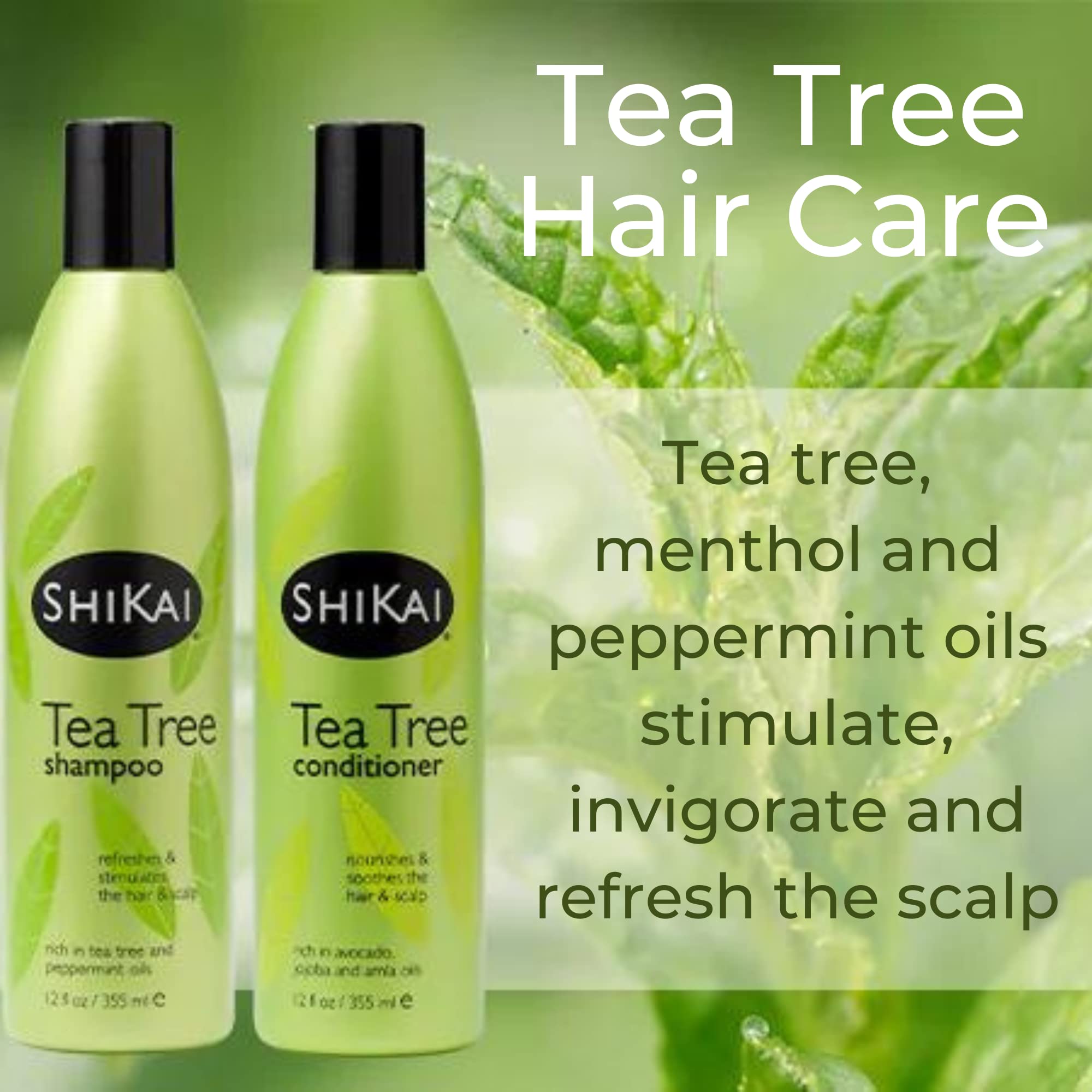 ShiKai Tea Tree Conditioner bottle pour showcases easy dispensing and refreshing scent