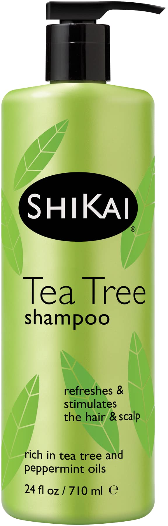 ShiKai Tea Tree Shampoo bottle closeup highlighting refreshing scalp care.