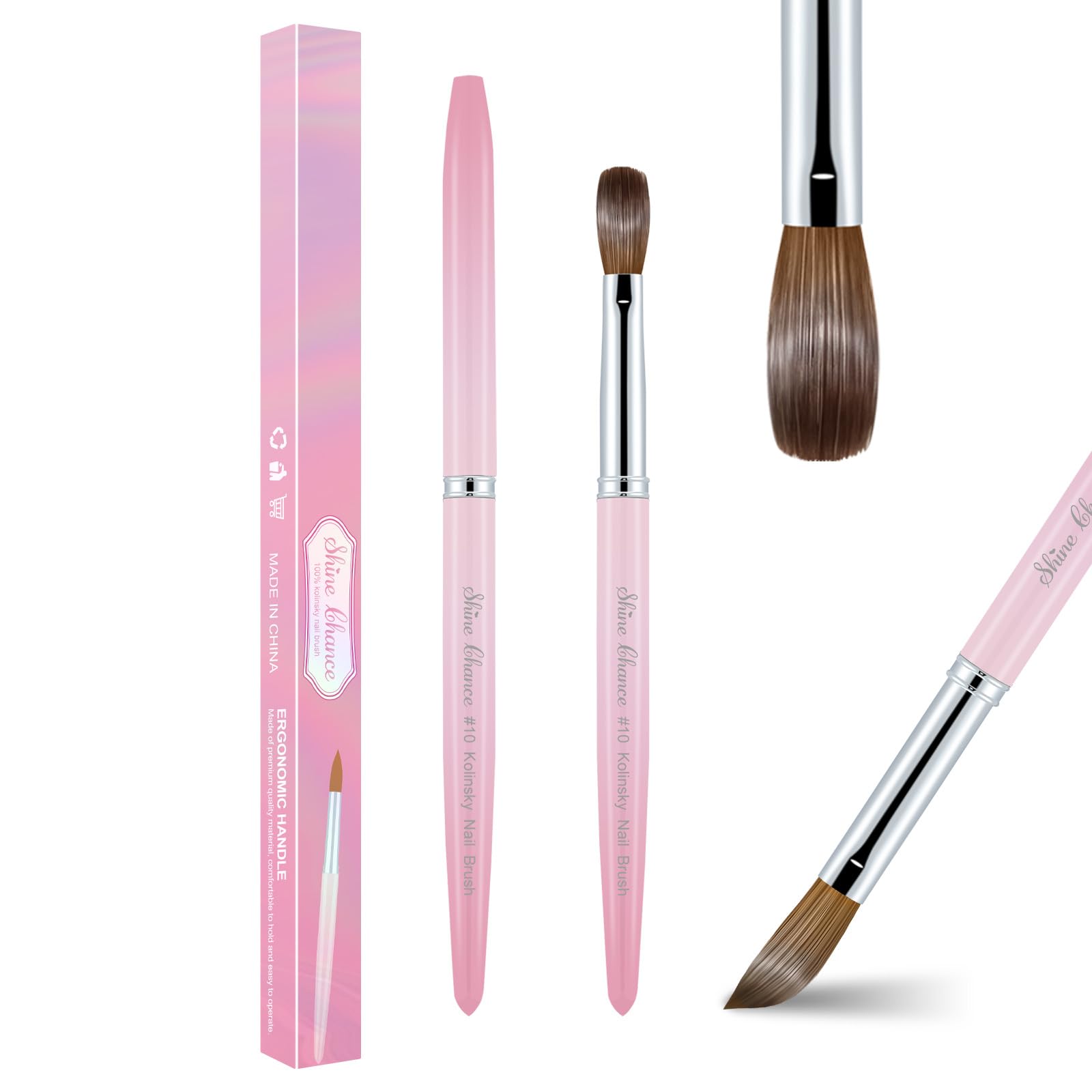 Pincel Shine Chance para uñas acrílicas tamaño 10, aplicación precisa y suave.