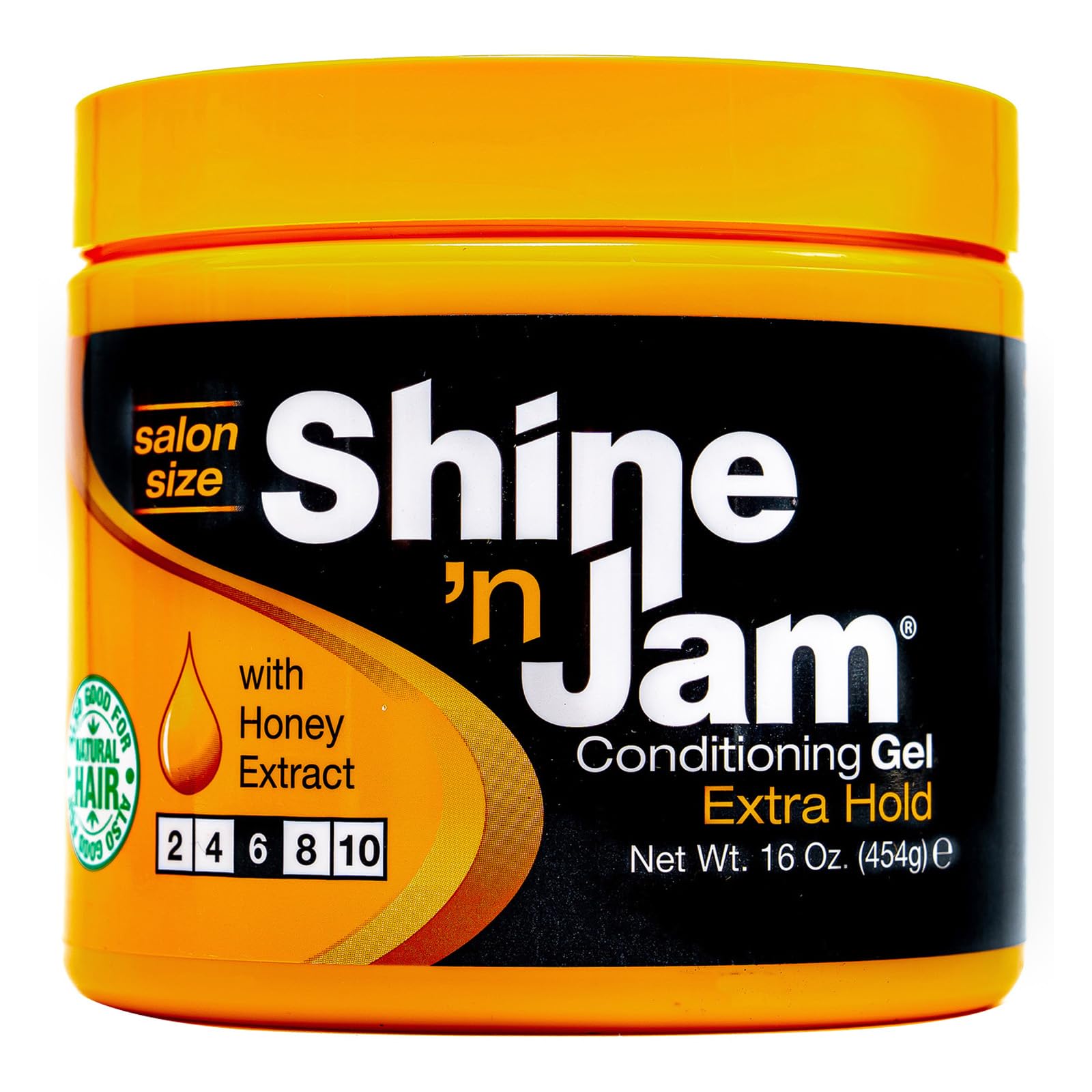 Shine 'n Jam Conditioning Gel Extra Hold 16oz jar for natural hair with honey extract; long-lasting style.