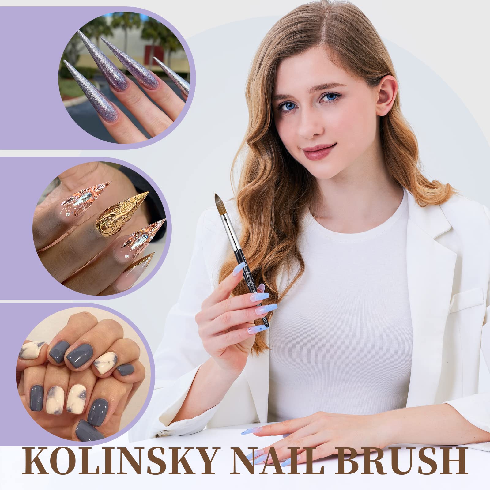Shine Chance Kolinsky hair nail brush with oval bristle for smooth powder uptake