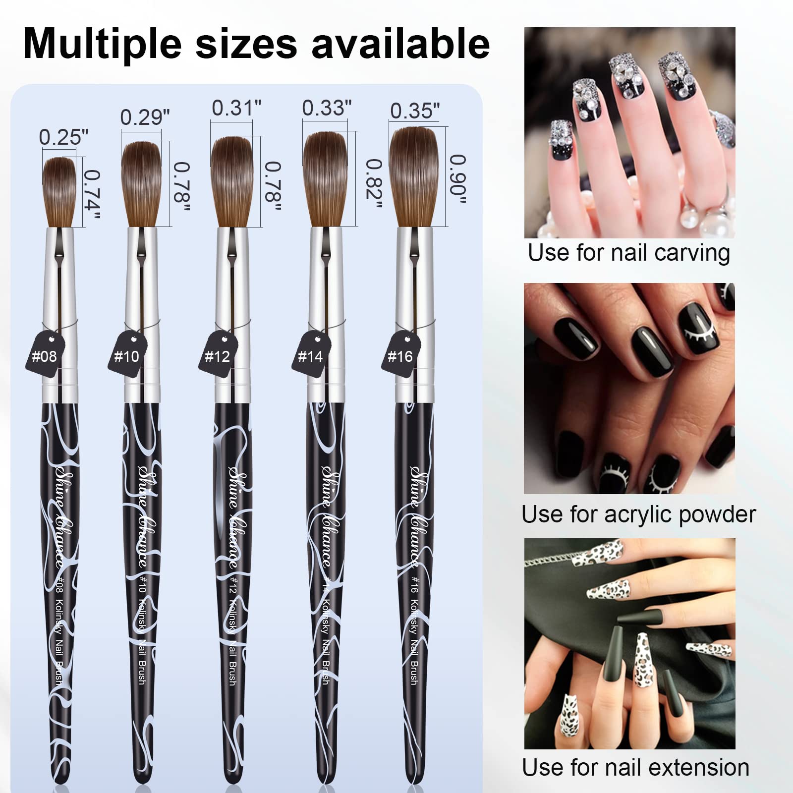 Shine Chance nail-art brush brass ferrule and crimped oval bristles for control