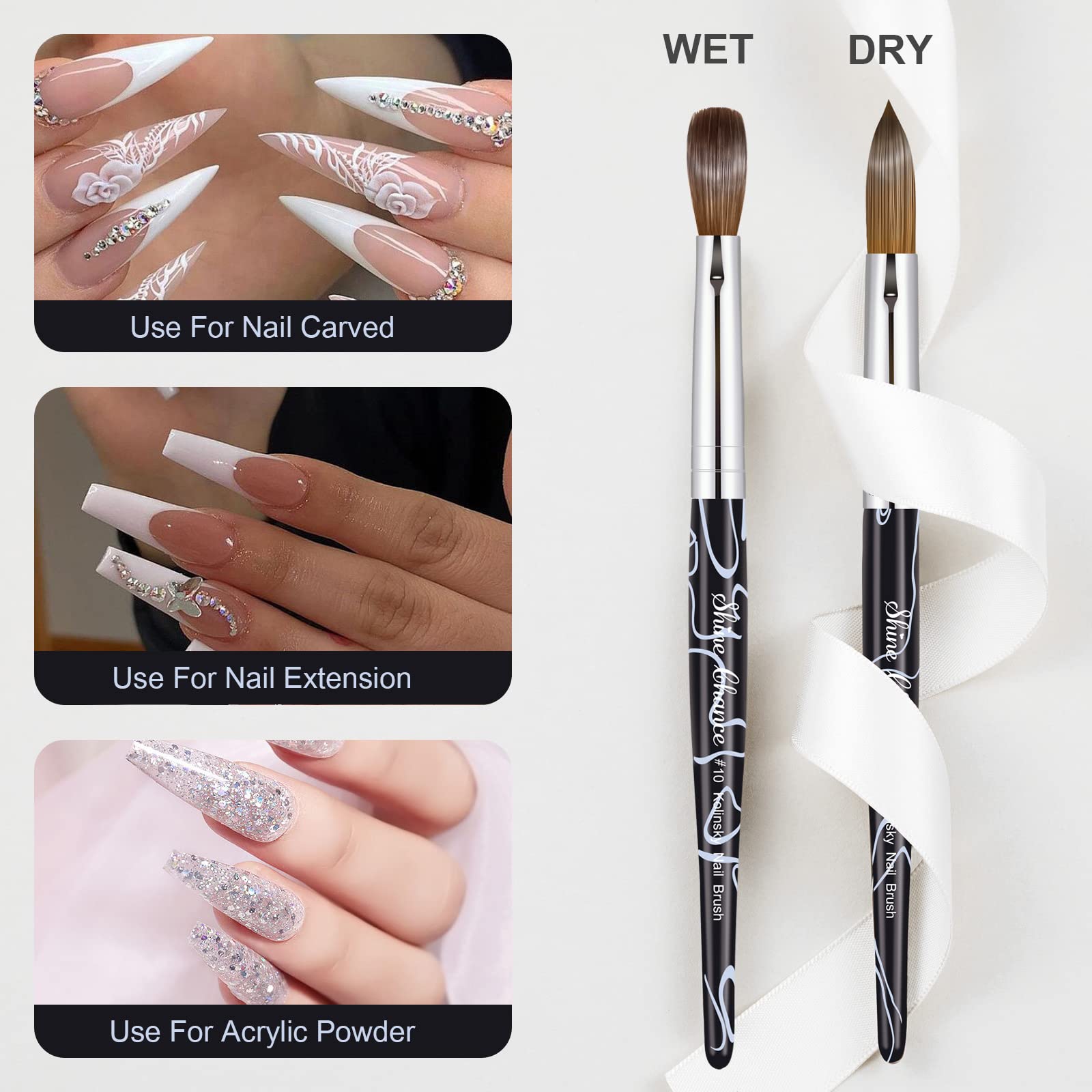 Shine Chance nail extension brush with black marble handle for comfortable grip