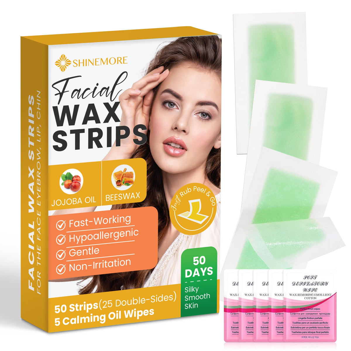 ShineMore facial wax strips pack for quick at-home hair removal.