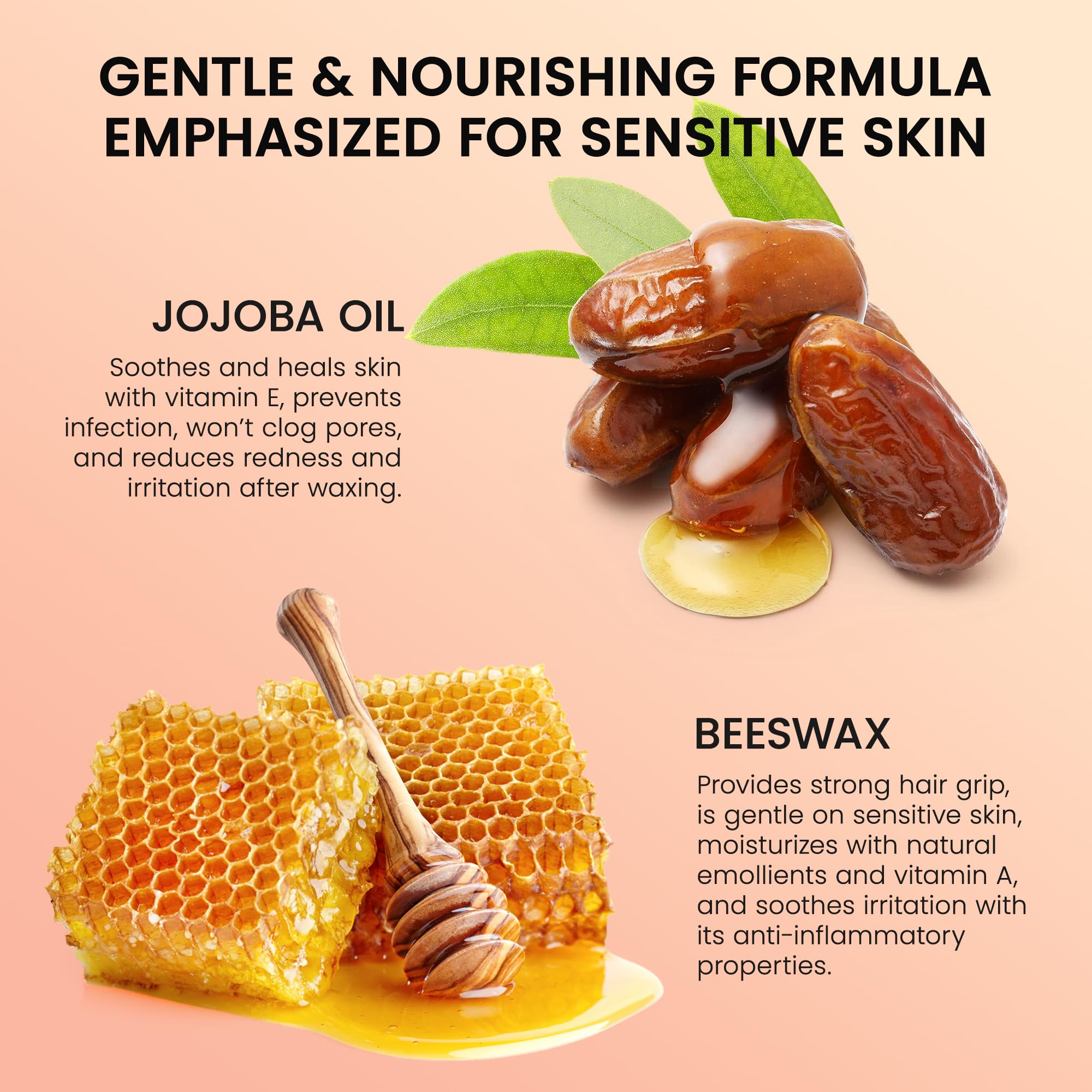 Close-up of ShineMore wax strip with beeswax and shea butter for nourished skin.