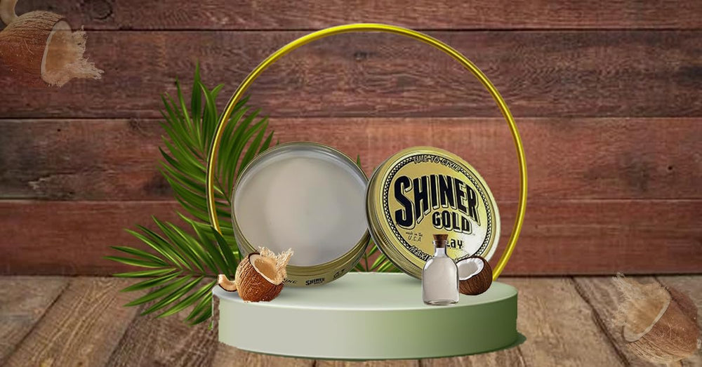 Shiner Gold Clay Pomade texture swatch illustrating matte finish and pliable style control.
