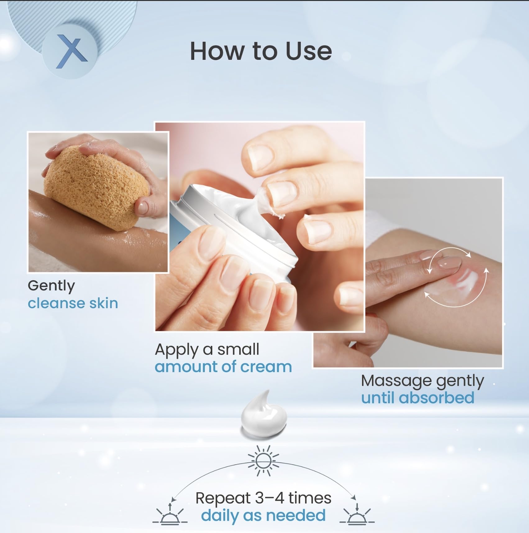 ShingleX Moisturizing Skin Cream applied after shower offers quick comfort and smoothness.