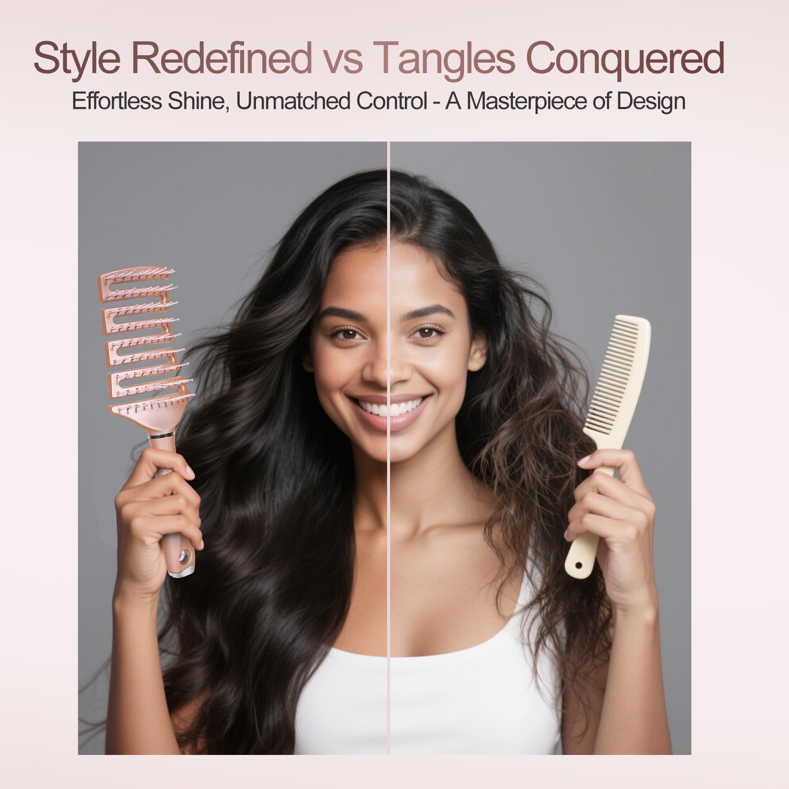 SHINLEA curved paddle-head close-up emphasizing scalp-friendly rounded ball tips.