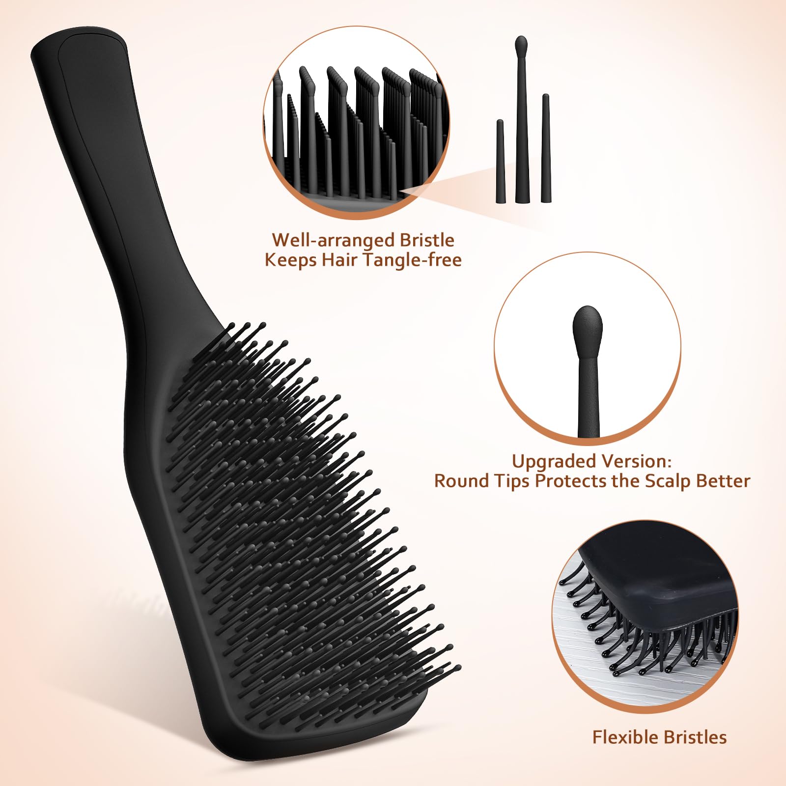 SHINLEA detangler brush arc-head-curve follows head shape to reduce pulling.