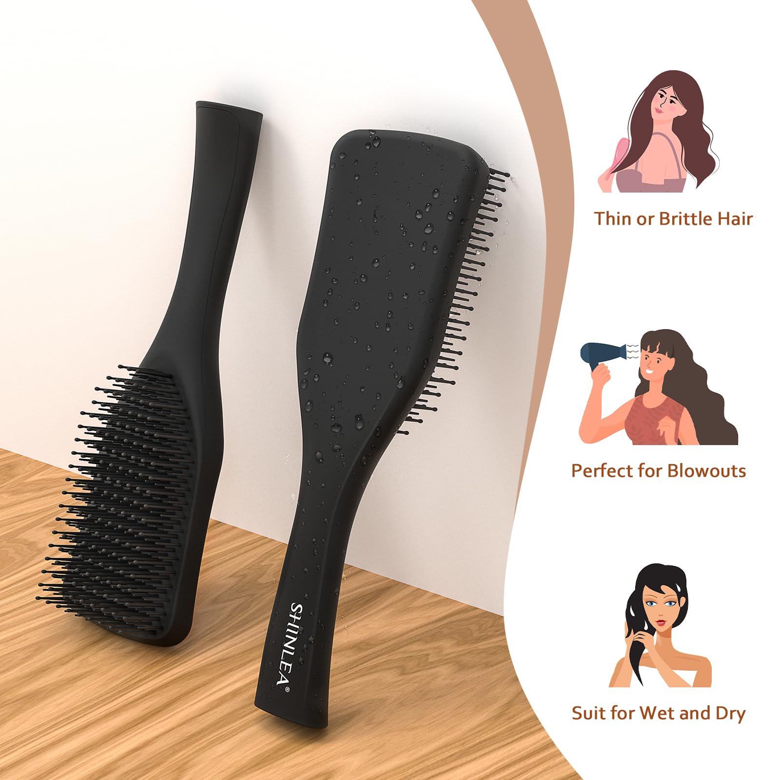 SHINLEA detangler brush dual-textured-handle delivers comfortable grip during styling.