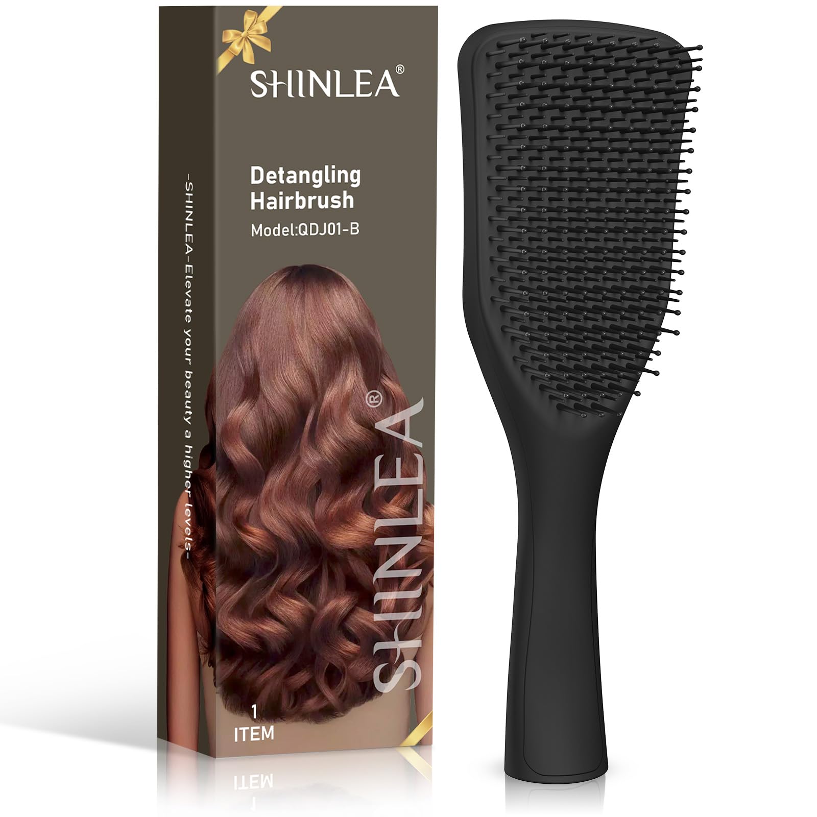 SHINLEA detangler brush with wave-soft bristles for gentle detangling and scalp massage.