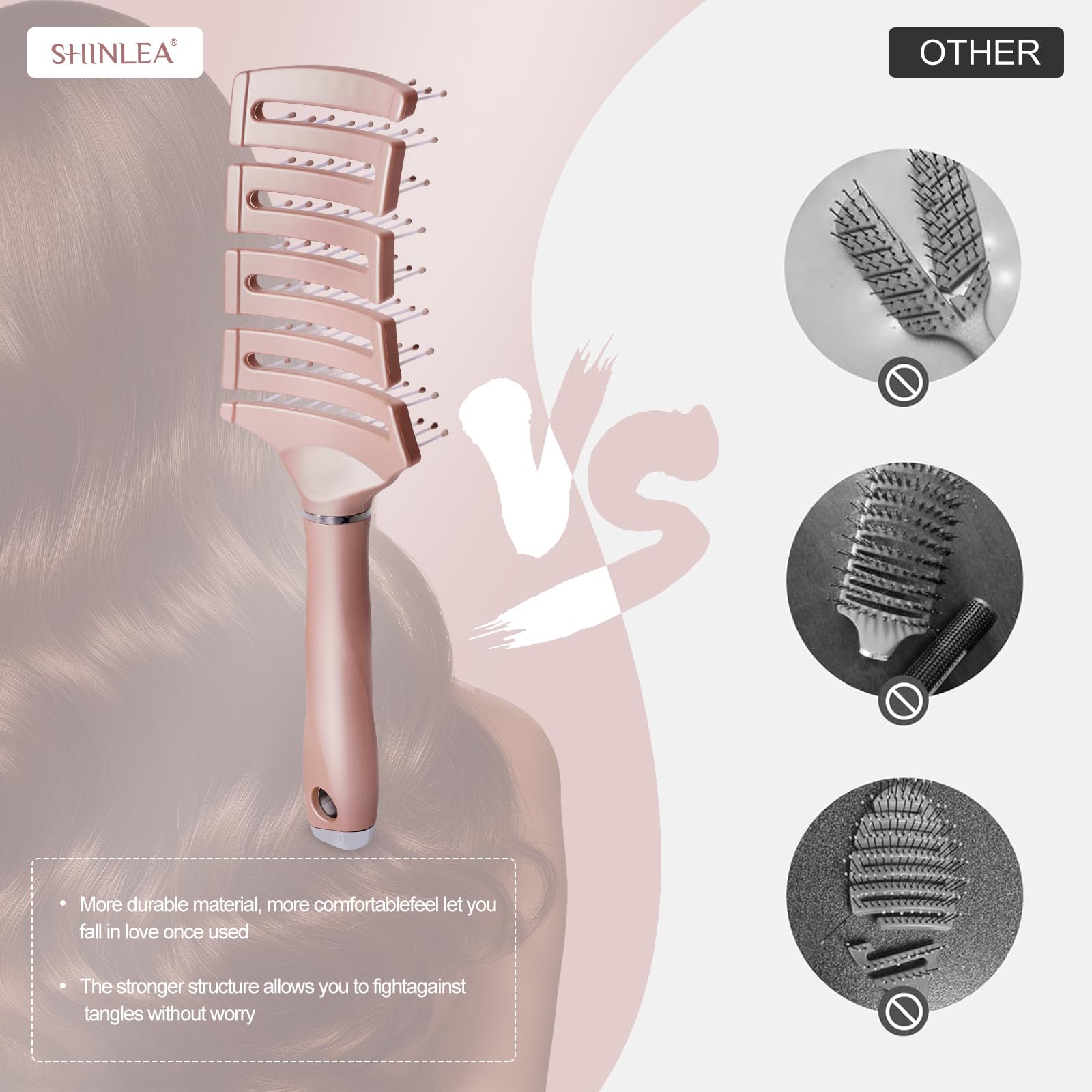 SHINLEA lightweight handle provides secure grip for wet-hair styling.