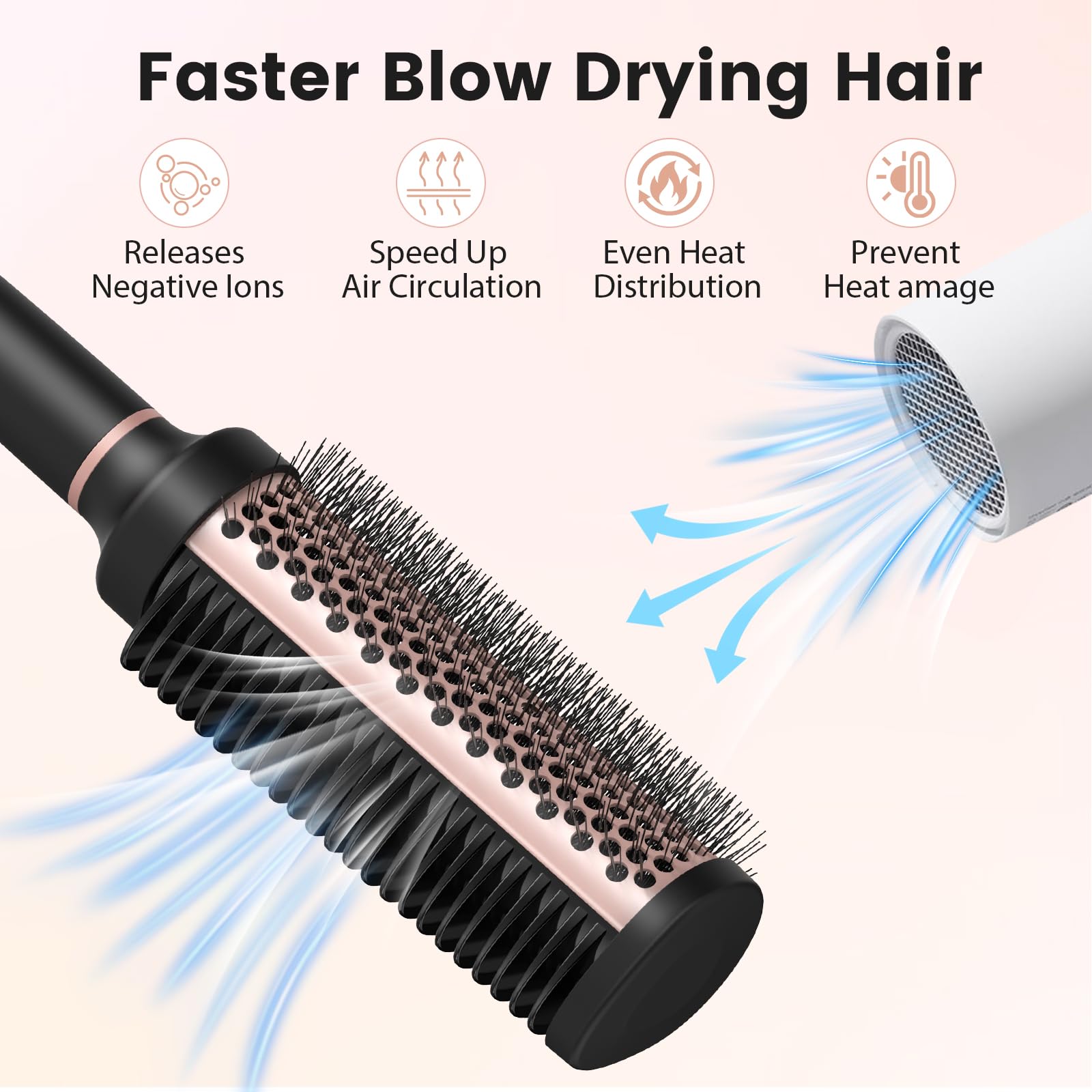 SHINLEA round brush wavy nylon bristles glide through hair and reduce snag.