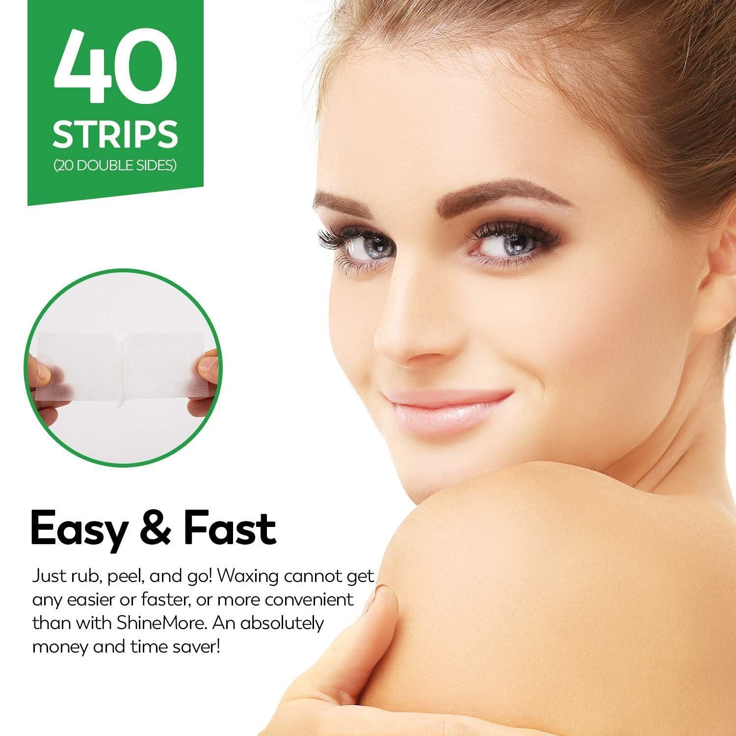 ShineMore facial wax strips close-up highlights a gentle formula for all skin types