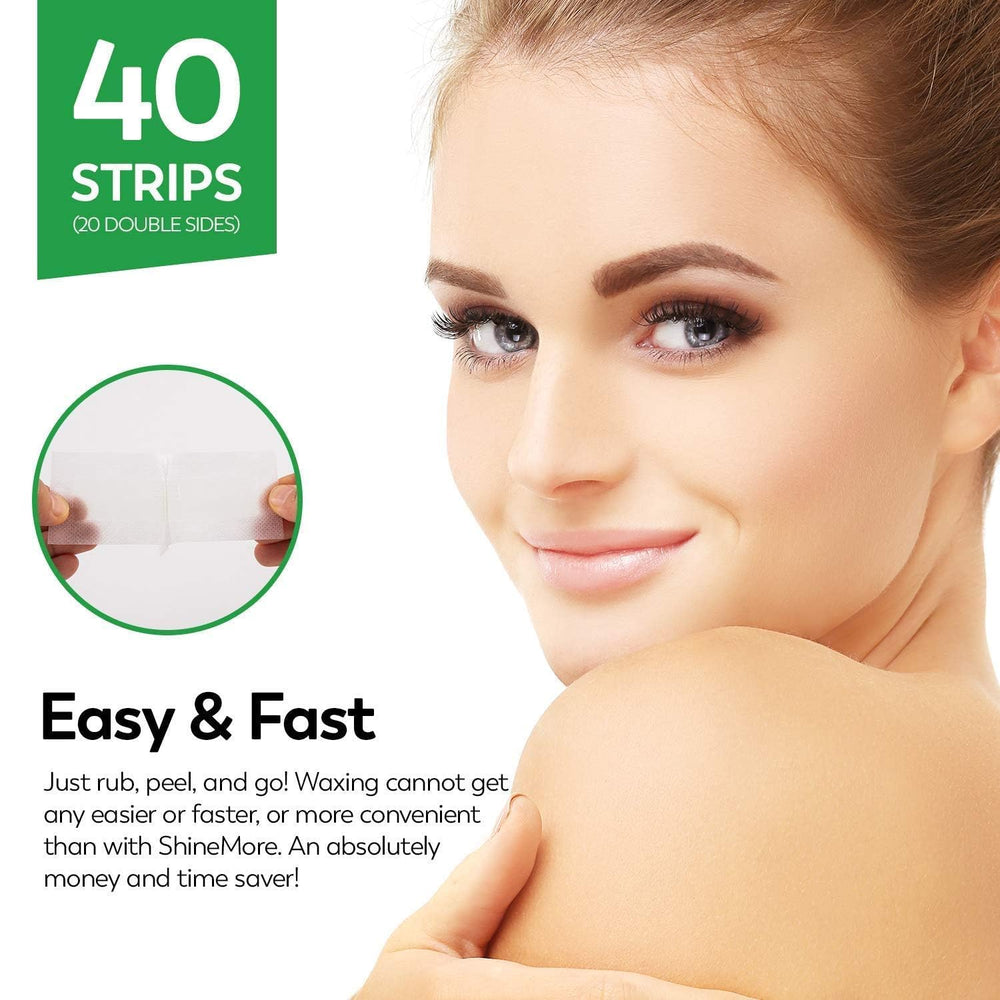 ShineMore facial wax strips close-up highlights a gentle formula for all skin types