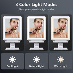 Shinowa heated mirror with 3-color dimmable light for precise shaving under any time of day.