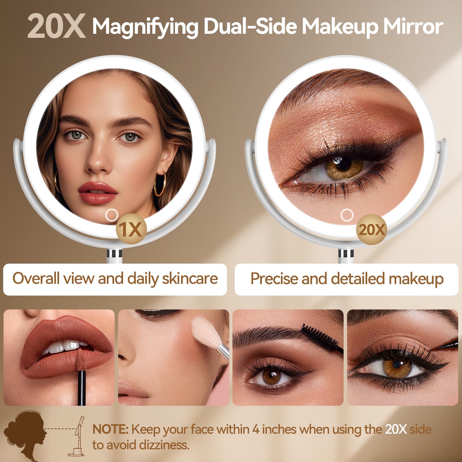 Shinowa adjustable dimming control on makeup mirror