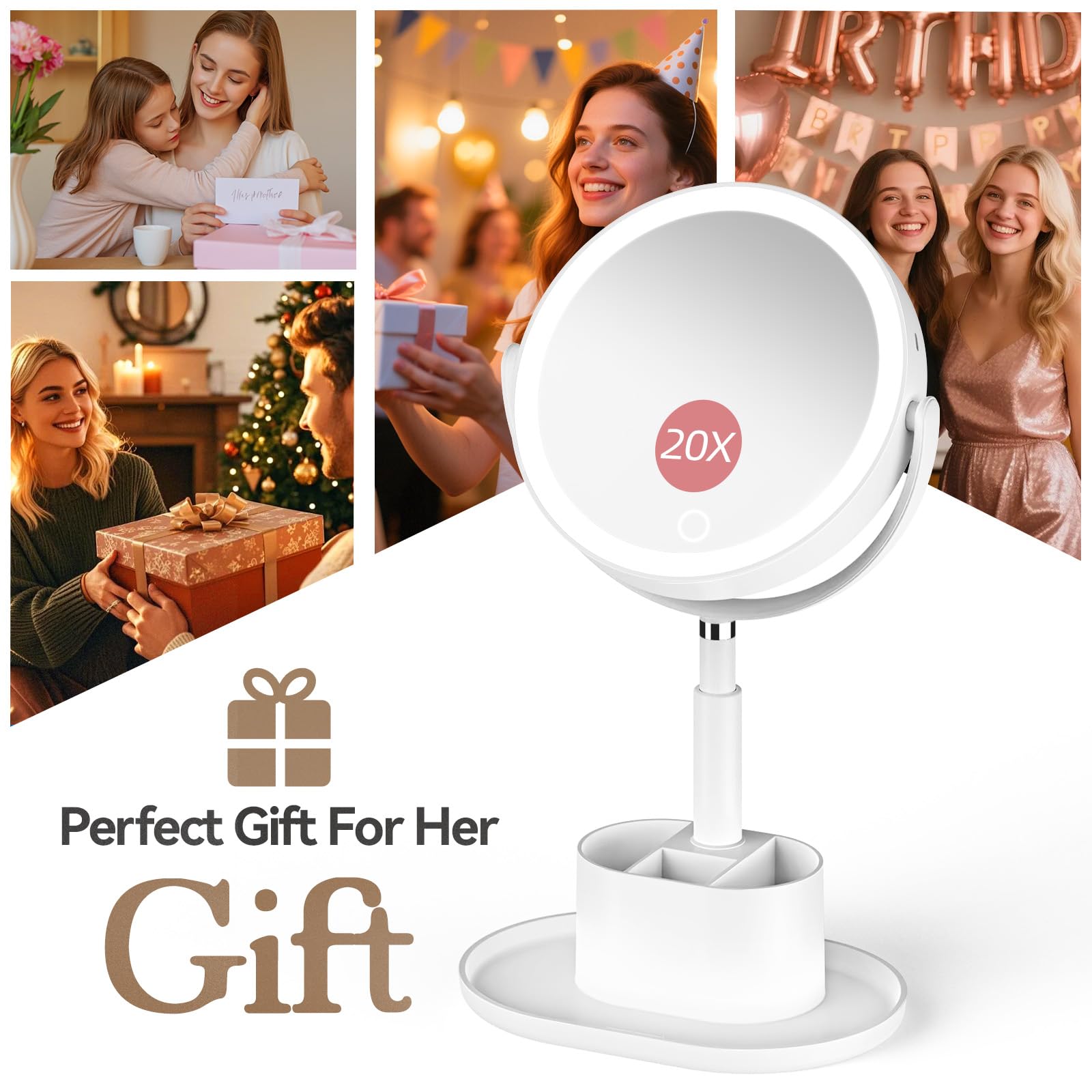 Shinowa mirror height adjusts for a comfortable vanity setup