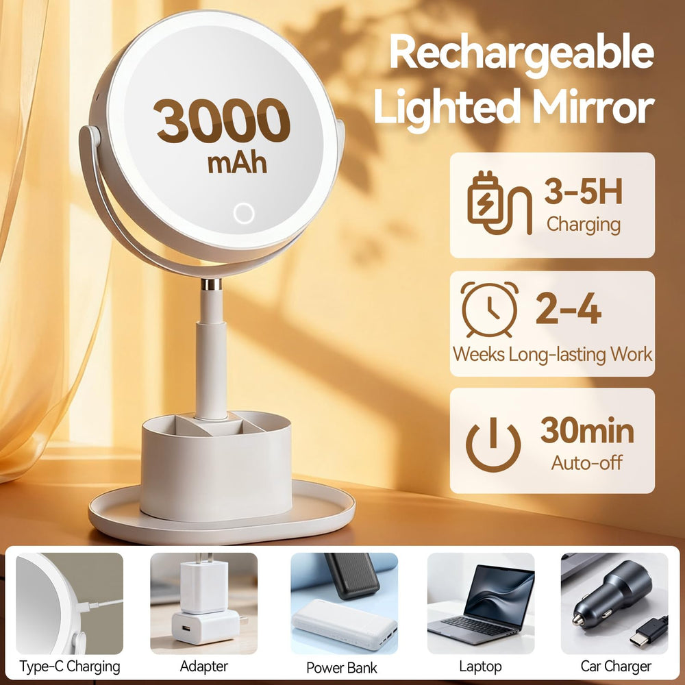 Shinowa mirror base stores brushes and cosmetics, saving desk space
