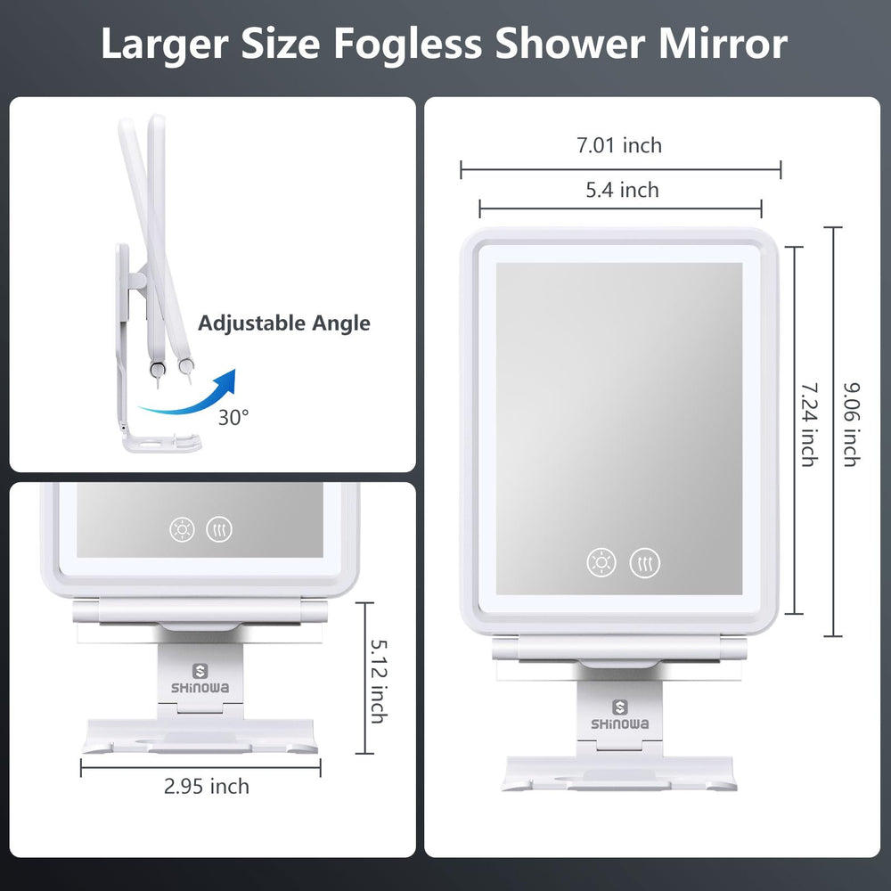 Shinowa wall-mount shower mirror with easy non-marking tape installation.