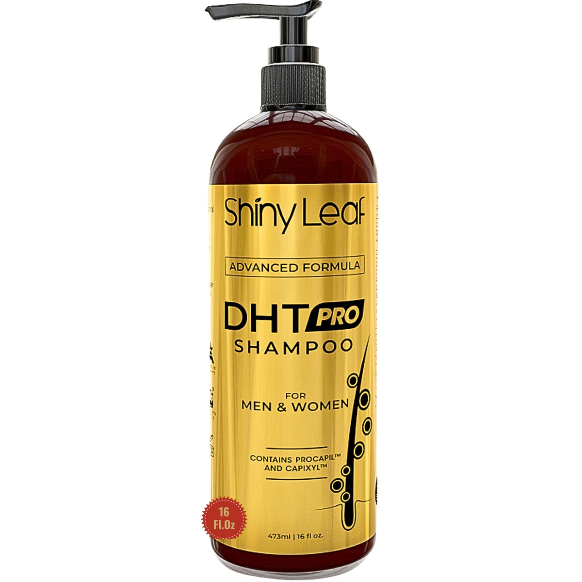 Shiny Leaf DHT Pro Shampoo bottle with advanced formula for fuller hair