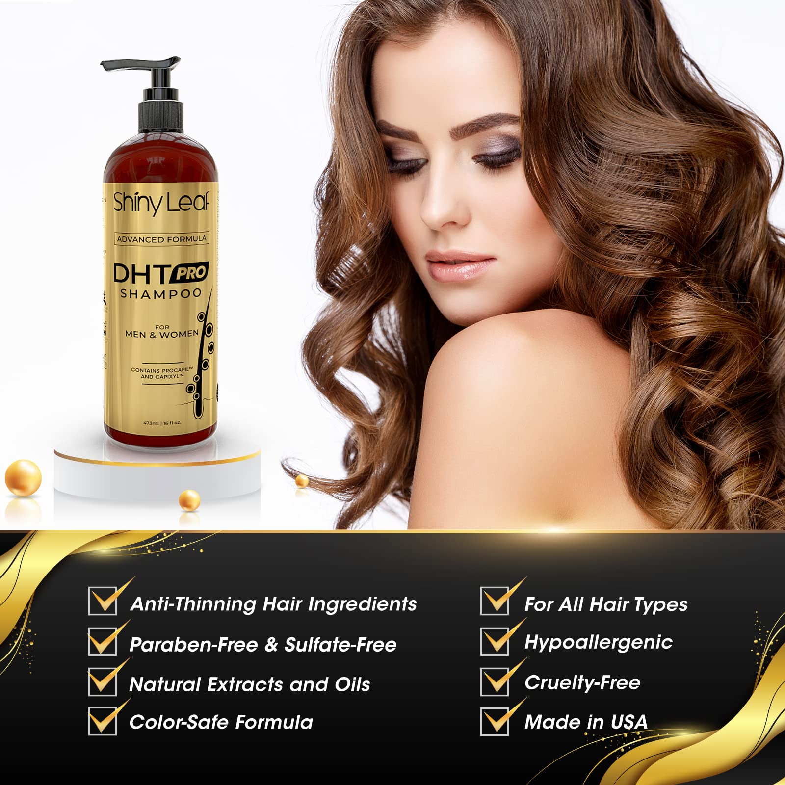 Shiny Leaf DHT Pro Shampoo closeup showing creamy texture