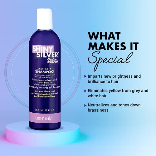 Shiny Silver Shampoo applied to blonde hair, toning yellow hues and improving texture.
