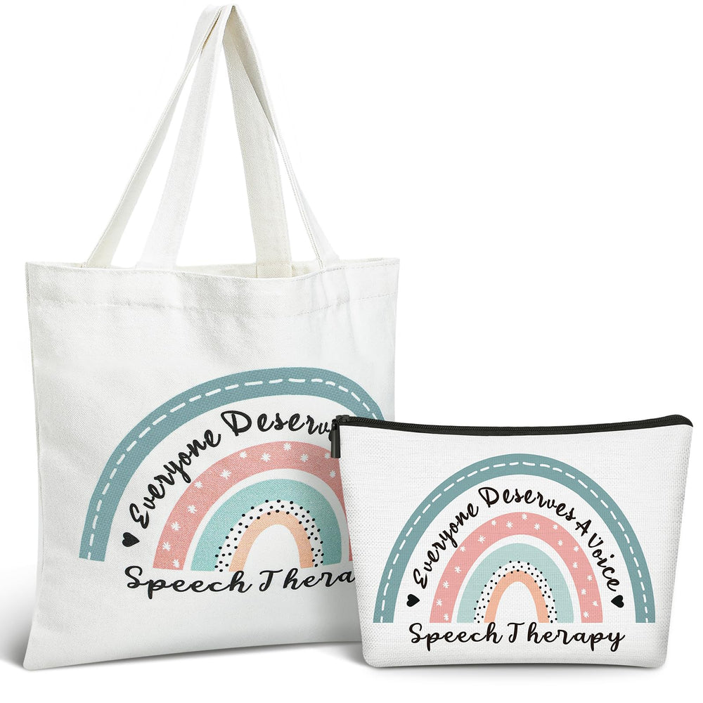Shinylin rainbow speech tote bag front view ideal for daily carry and therapy essentials
