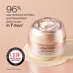 Shiseido Benefiance application guide with ring finger massage around the eye area.
