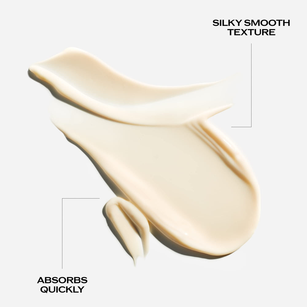 Shiseido Benefiance cream texture close-up showing silky, non-greasy 24-hour hydration.