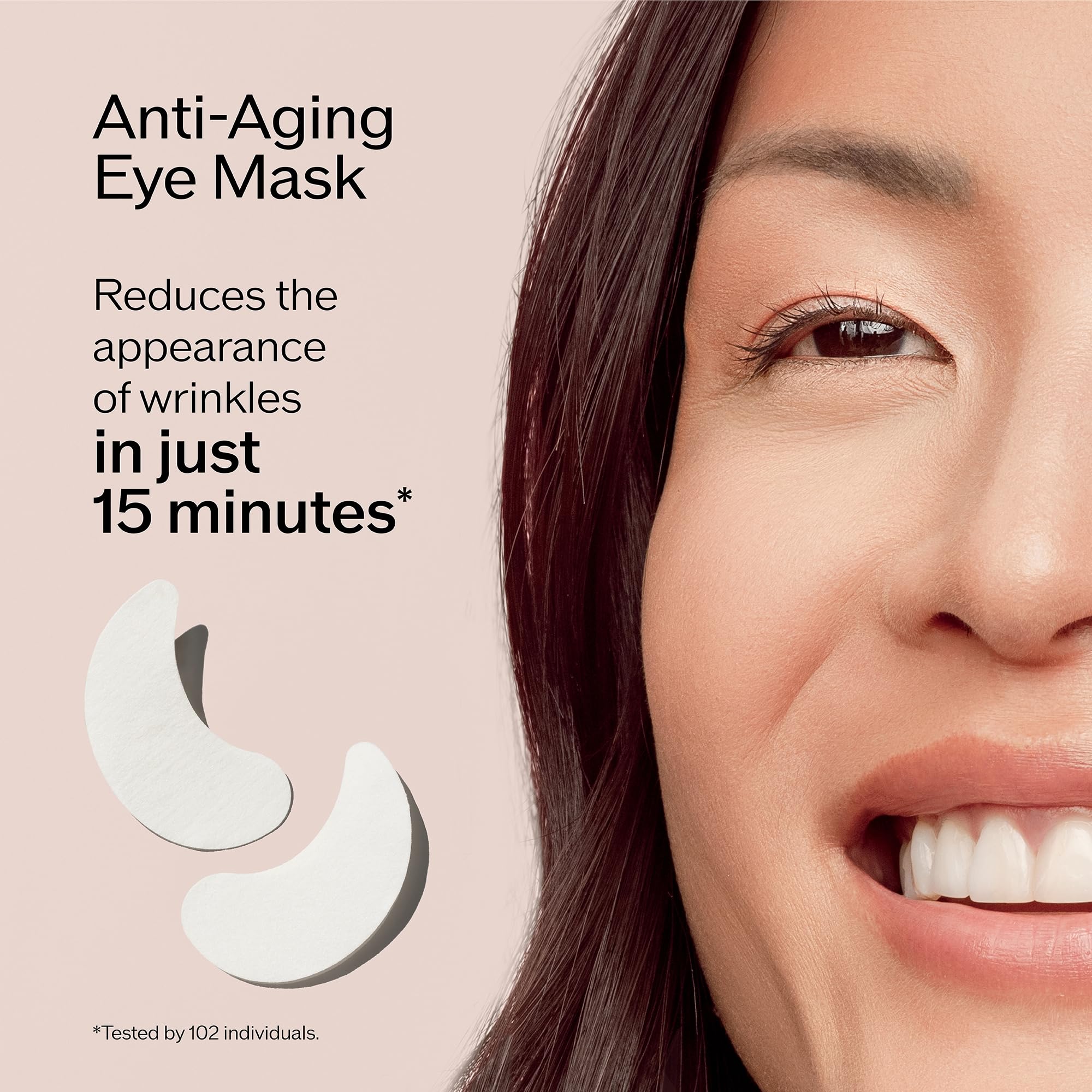 Shiseido Benefiance eye mask applying action demonstrates rapid 15-minute smoothing around eyes.