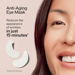Shiseido Benefiance eye mask applying action demonstrates rapid 15-minute smoothing around eyes.