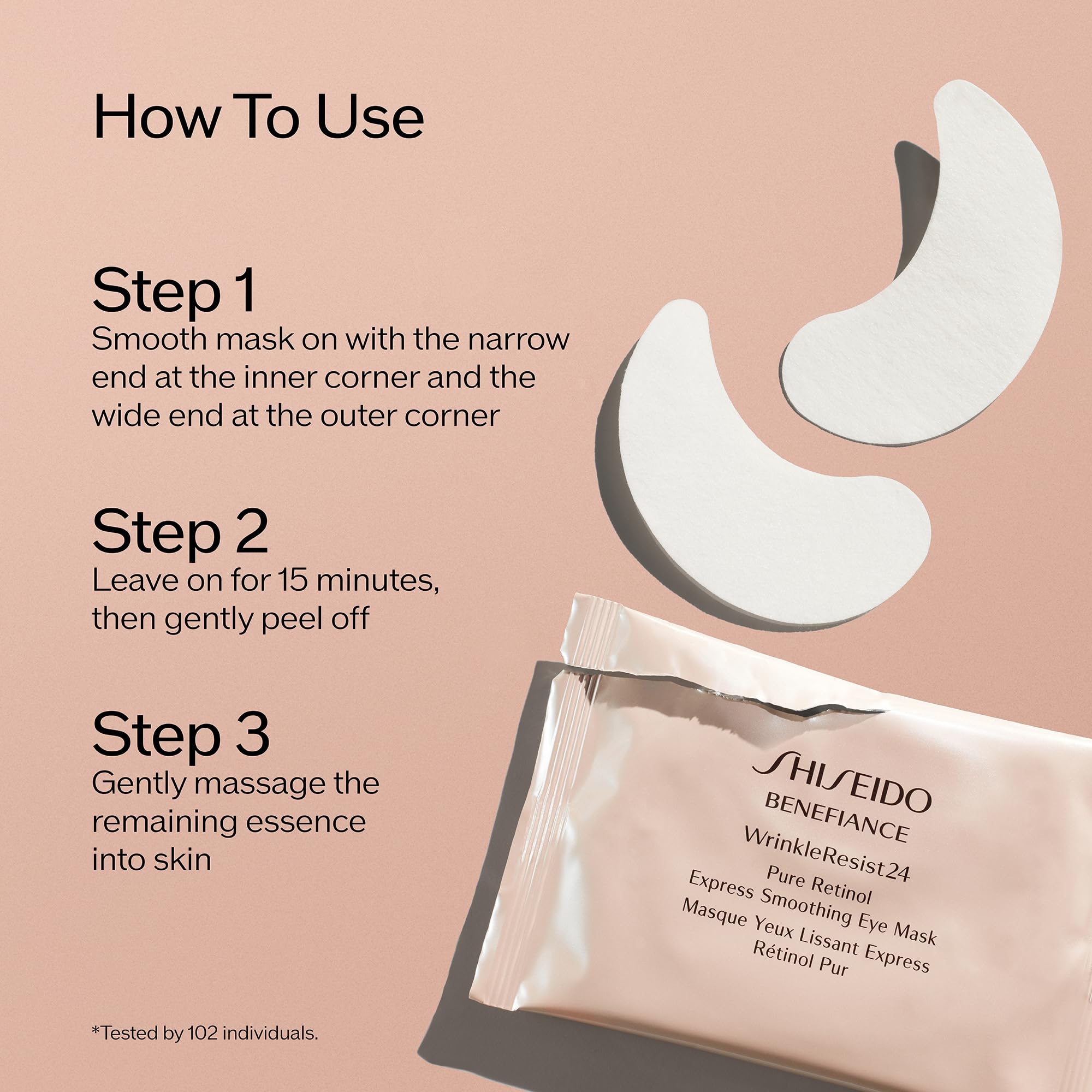 Shiseido Benefiance eye mask 15-minute results indicate smoothing around the eyes.