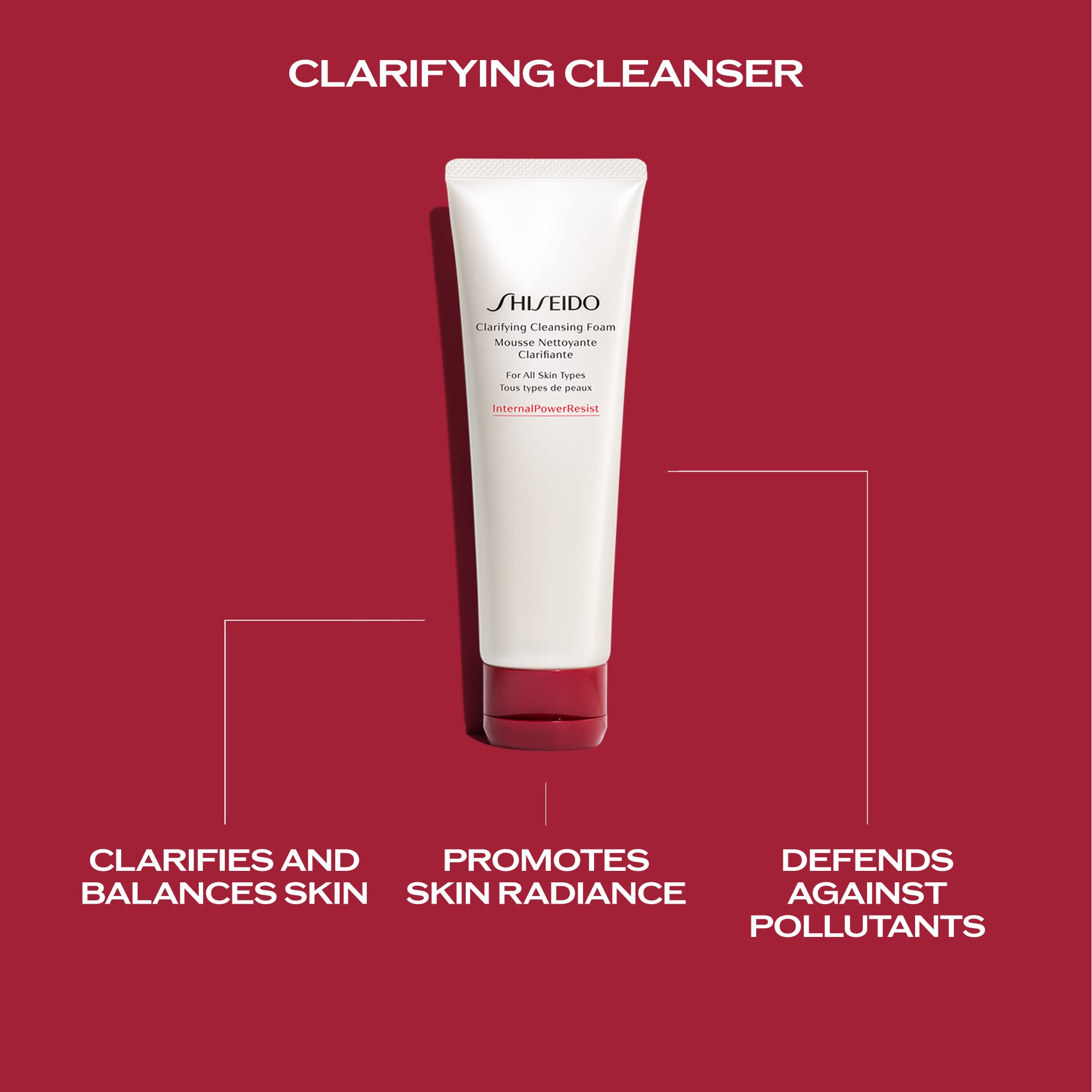 Shiseido Clarifying Cleansing Foam white clay ingredient highlights oil absorption.