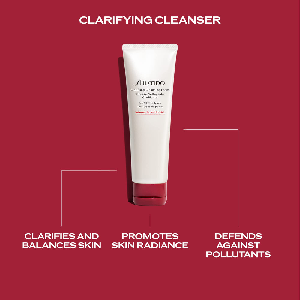 Shiseido Clarifying Cleansing Foam white clay ingredient highlights oil absorption.