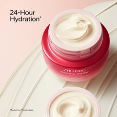 Shiseido Essential Energy Hydrating Cream Refill cream texture closeup shows smooth application