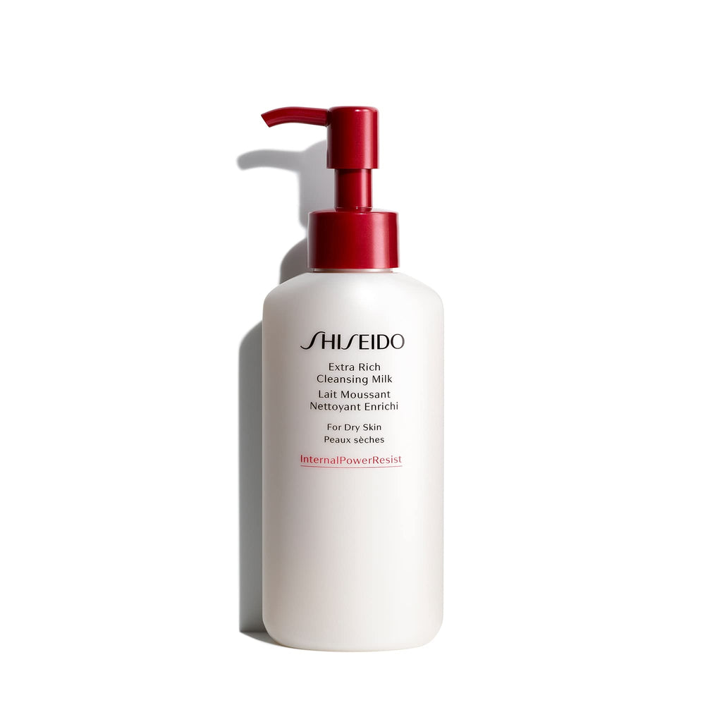 Shiseido Extra Rich Cleansing Milk pump dispense for easy, hydrating cleansing.