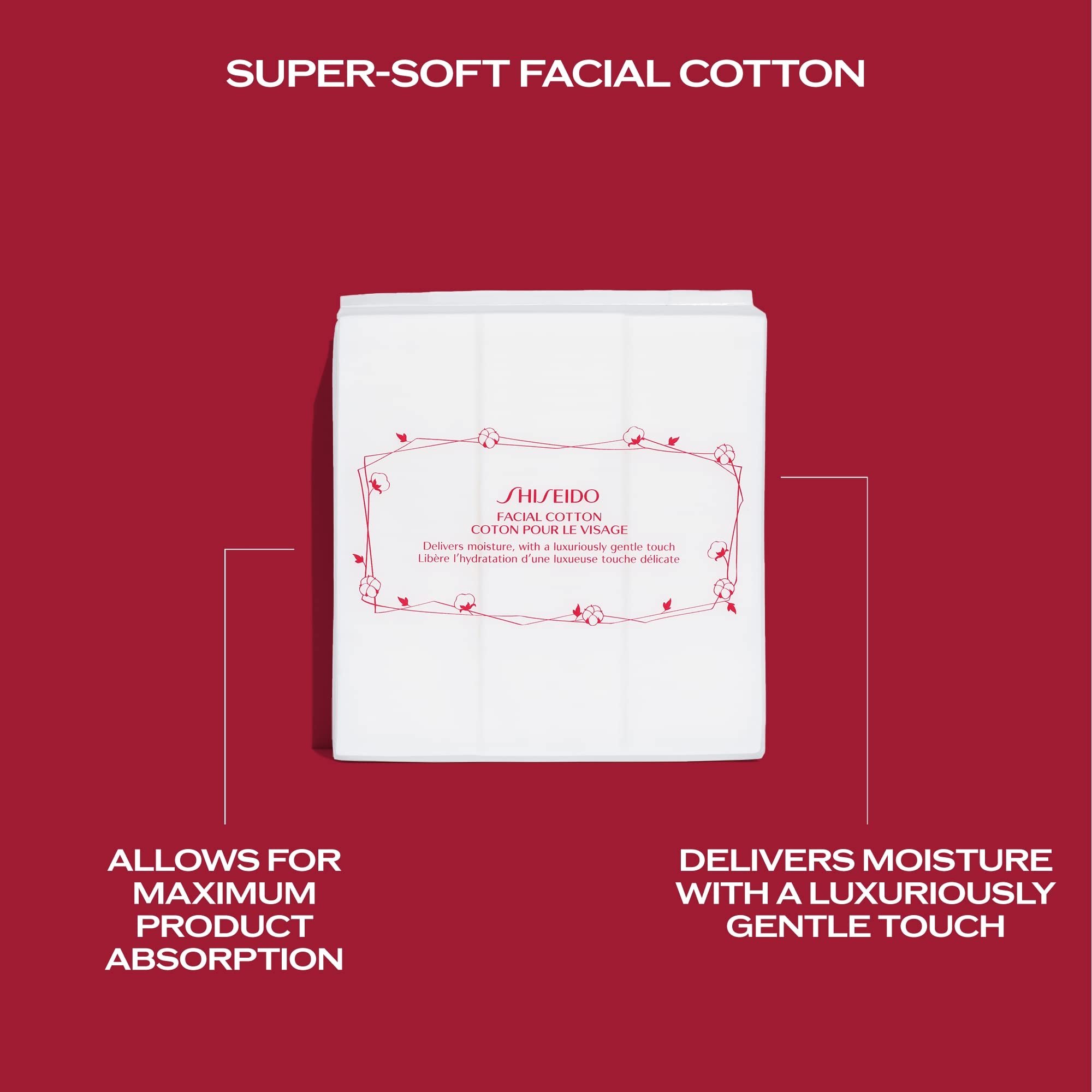 Shiseido facial cotton pads demonstrating no lint and clean makeup removal.