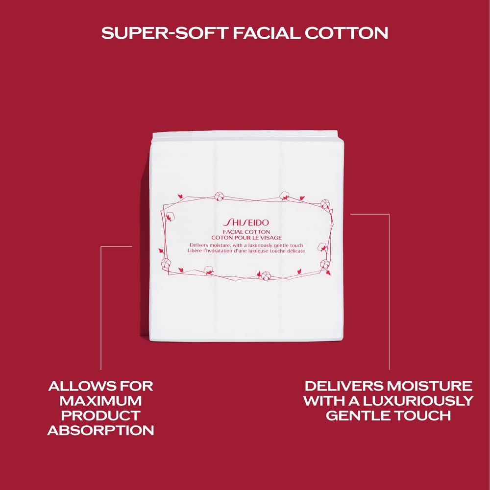 Shiseido facial cotton pads demonstrating no lint and clean makeup removal.