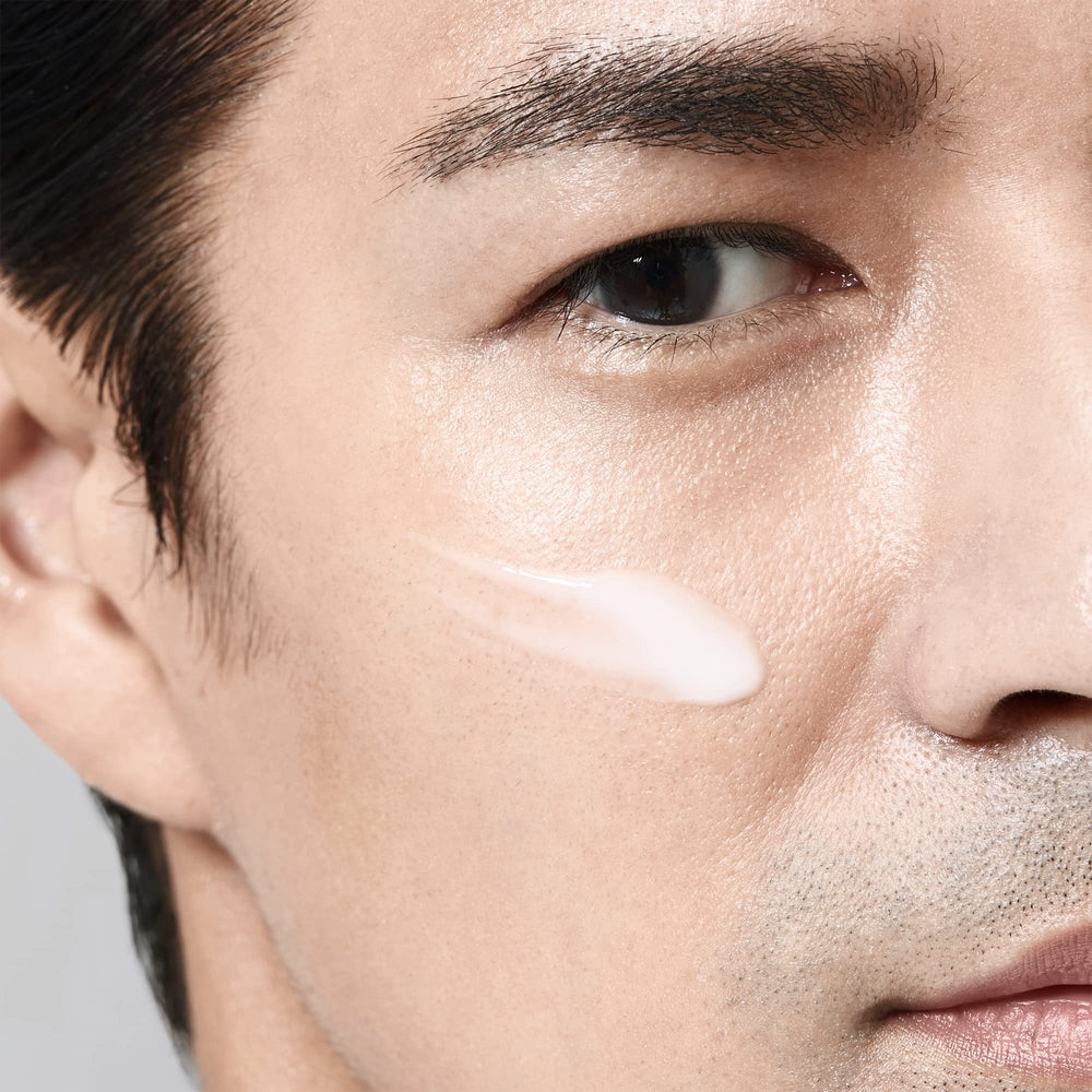 Shiseido Men Energizing Moisturizer on skin showing light hydration